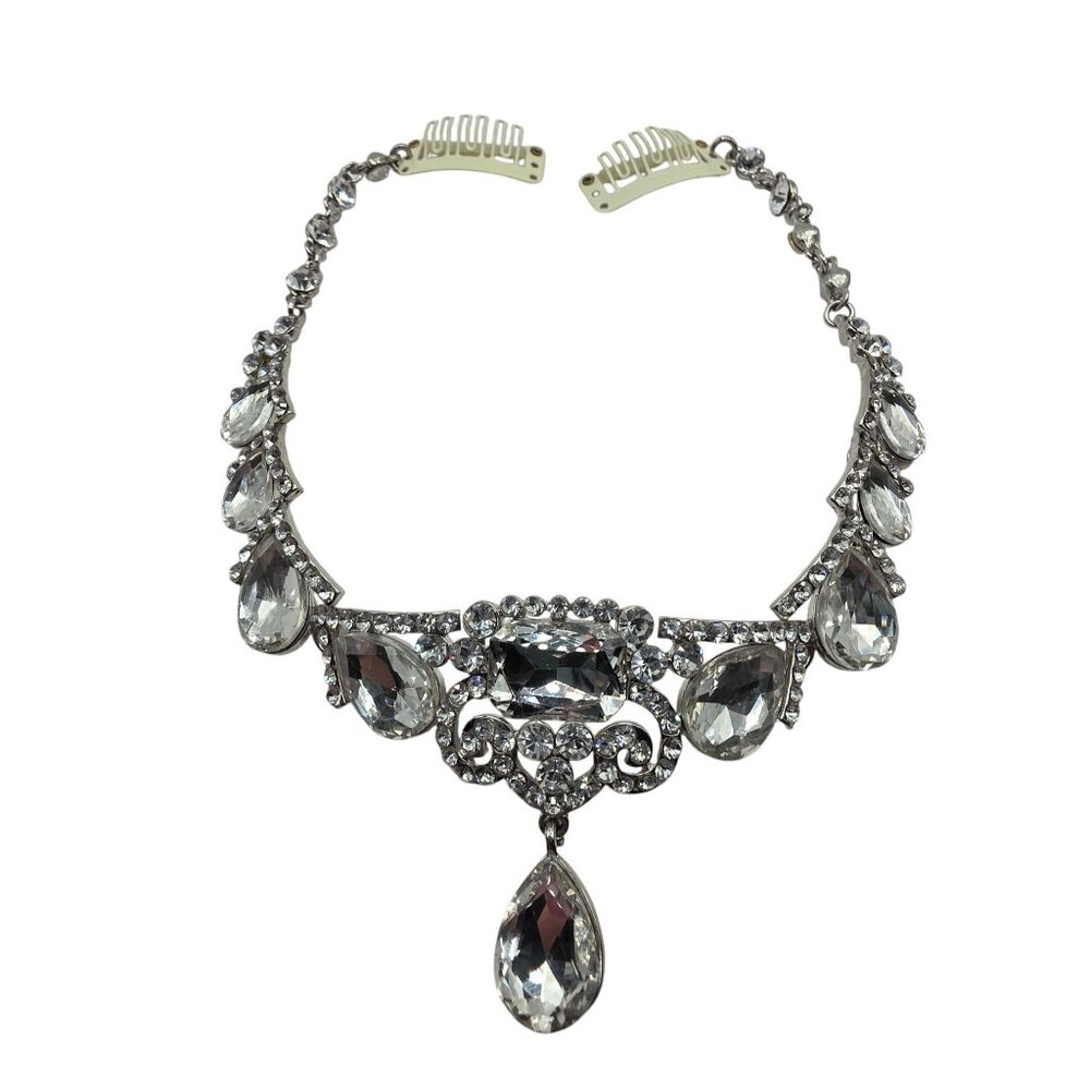 Crystal Rhinestone Bridal hairpiece Teardrop Pendant Hair Comb Clasps wedding